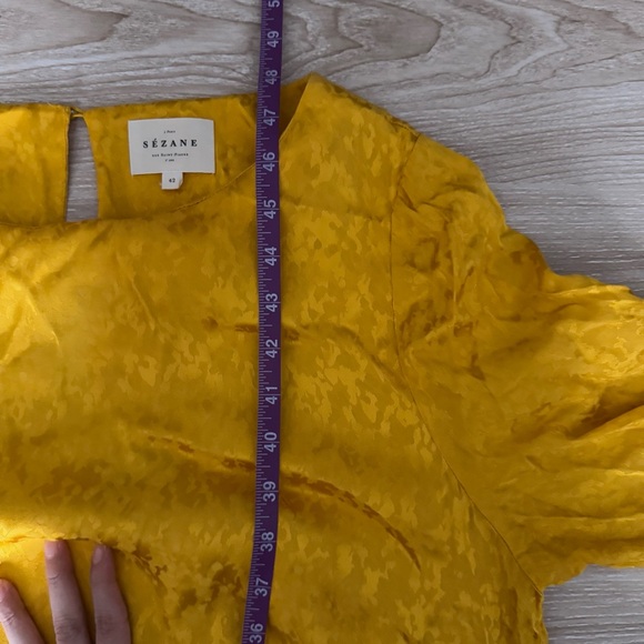 Sezane 42 US 10 Tinsley Jacquard Yellow Midi Dress 3/4 Sleeve - Picture 8 of 9